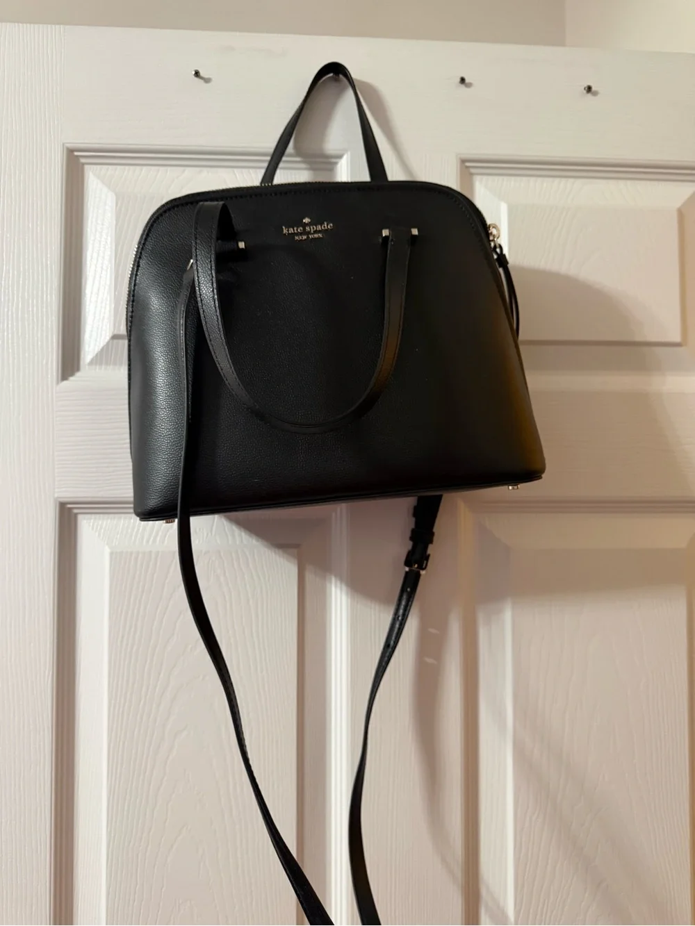 kate spade Black Leather Dome Satchel with Gold Logo